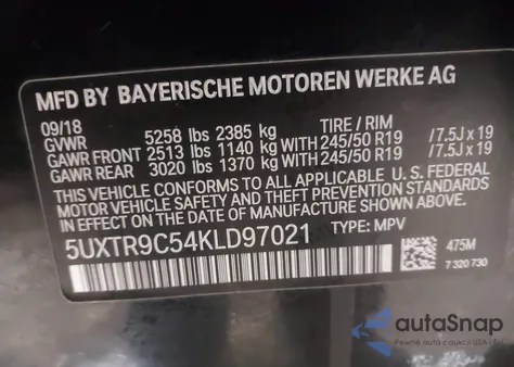 2019 BMW X3 xDrive30I z USA, uszkodzony, nr VIN 5UXTR9C54KLD97021